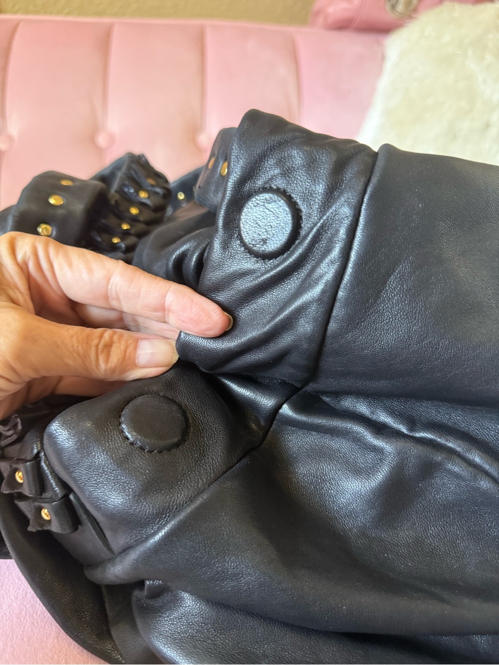 Authentic Diane Von Furstenburg SOFT Blk Leather Hobo Stud-Detail Origami Straps - Picture 11 of 16